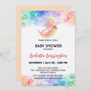 Cute baby dragon dinosaur watercolor baby shower invitation