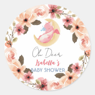 Cute baby dragon dinosaur wildflower baby shower classic round sticker