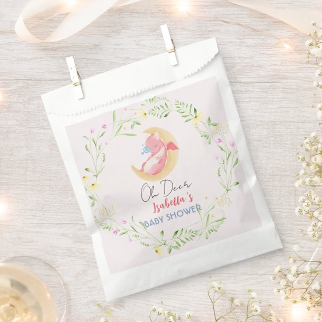 Cute baby dragon dinosaur wildflower baby shower favor bag (Clipped)