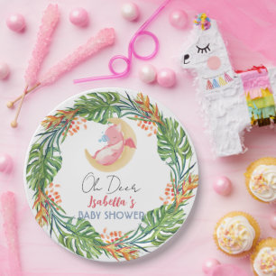Cute baby dragon dinosaur wildflower baby shower paper plates