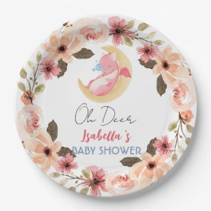 Cute baby dragon dinosaur wildflower baby shower paper plates
