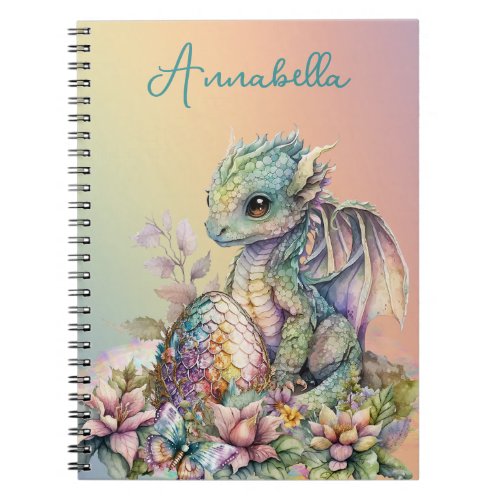 Cute Baby Dragon Egg on Rainbow Notebook