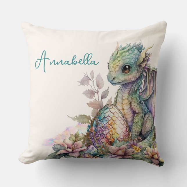 Cute Baby Dragon Egg Throw Pillow (Front)