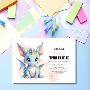 Cute Baby Dragon Fairytale Kid Birthday Invitation
