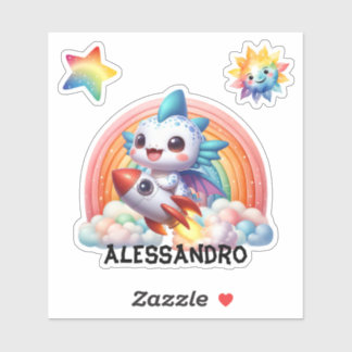 Cute Baby Dragon Flying, Custom Sticker. Sticker