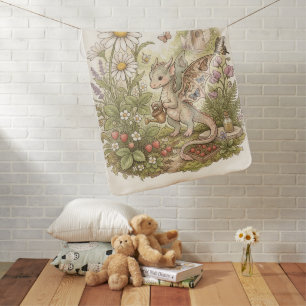 Cute Baby Dragon Gardening in Fairytale Cottage Blanket