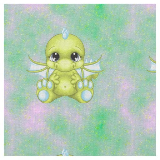 Cute Baby Dragon Green & Blue Fabric