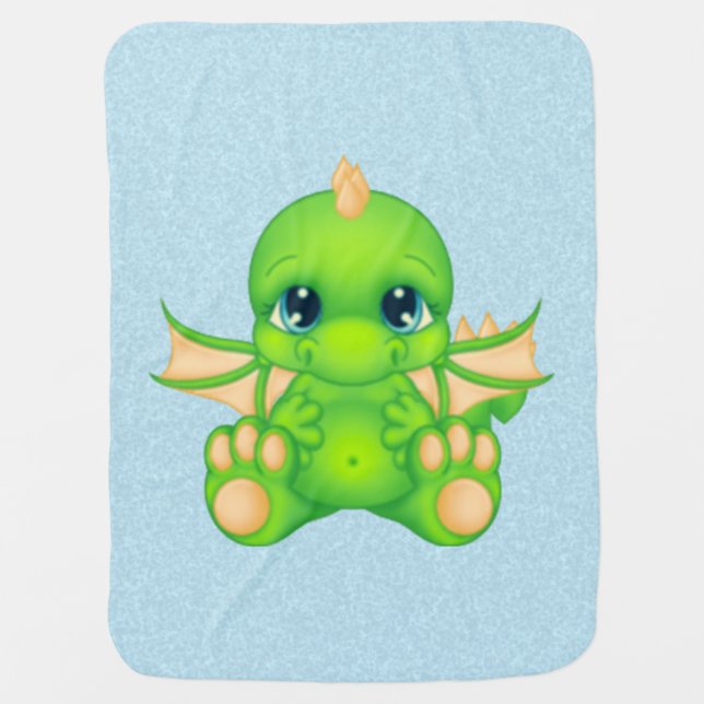 Cute Baby Dragon Green & Orange Blanket (Front)