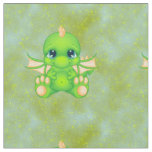 Cute Baby Dragon Green &amp; Orange Fabric