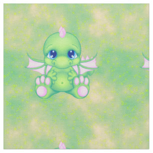 Cute Baby Dragon Green & Pink Fabric