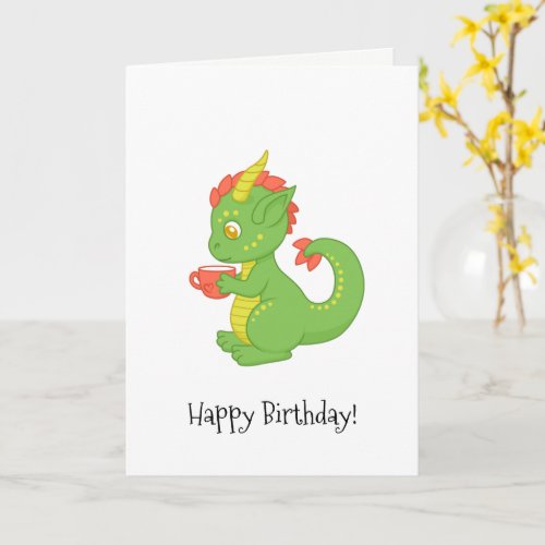 Cute Baby Dragon Holding Cup Birthday Card