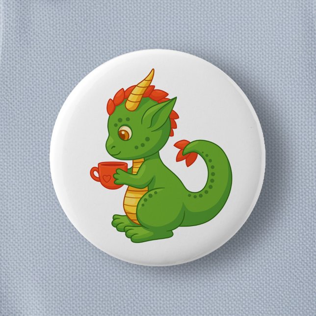 Cute Baby Dragon Holding Cup Button (Creator Uploaded)