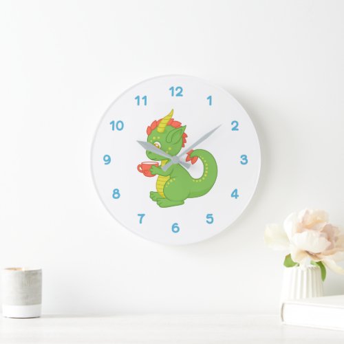 Cute Baby Dragon Holding Cup Large Clock