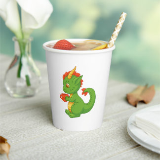 Cute Baby Dragon Holding Cup Paper Cups