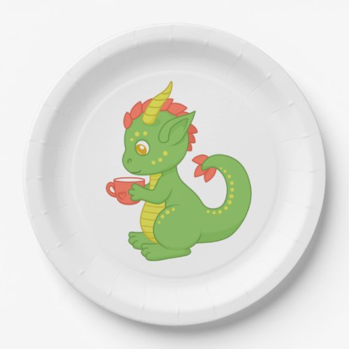 Cute Baby Dragon Holding Cup Paper Plates