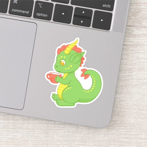 Cute Baby Dragon Holding Cup Sticker