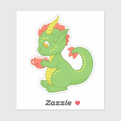 Cute Baby Dragon Holding Cup Sticker