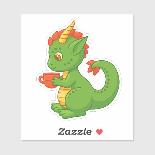 Cute Baby Dragon Holding Cup Sticker (Sheet)