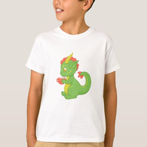 Cute Baby Dragon Holding Cup T_Shirt