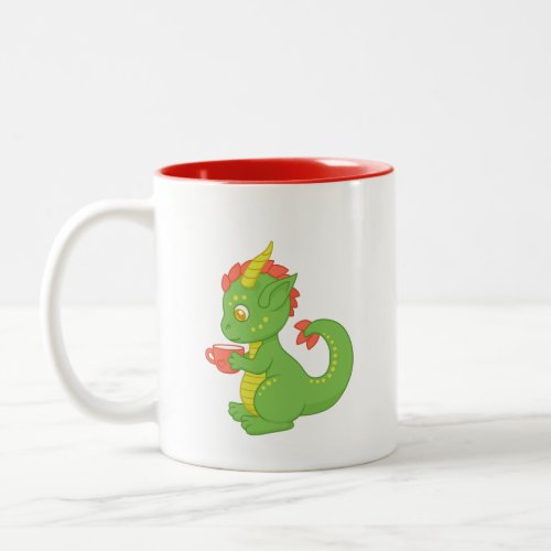 Cute Baby Dragon Holding Cup Two_Tone Mug