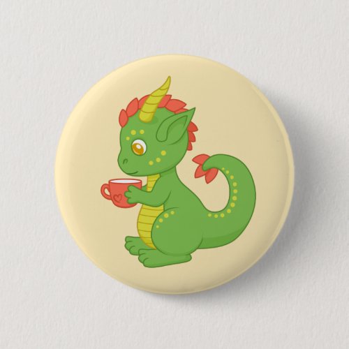 Cute Baby Dragon Holding Cup Yellow Button