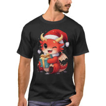 Cute Baby Dragon Holding Gift – Funny Fantasy T-Sh