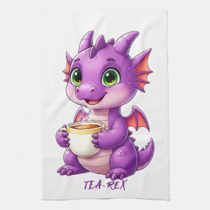Cute Baby Dragon Holding Tea Cup Kawaii Kitchen Towel