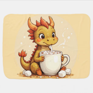 Cute Baby Dragon Hot Chocolate Kids Kawaii Cozy De Baby Blanket