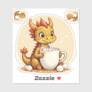 Cute Baby Dragon Hot Chocolate Kids Kawaii Cozy De Sticker