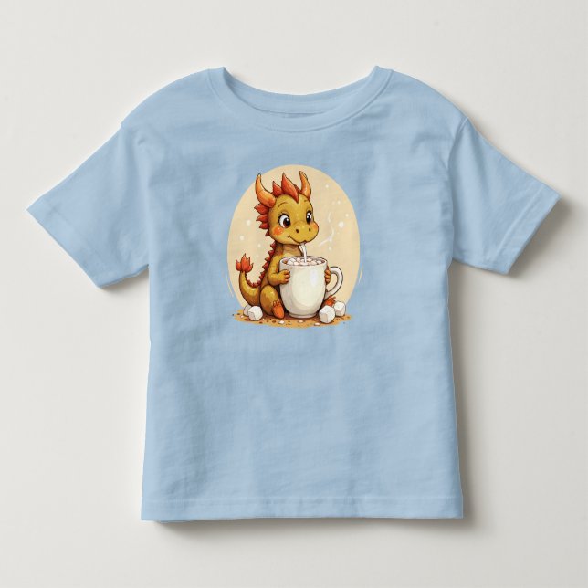 Cute Baby Dragon Hot Chocolate Kids Kawaii Cozy De Toddler T-shirt (Front)
