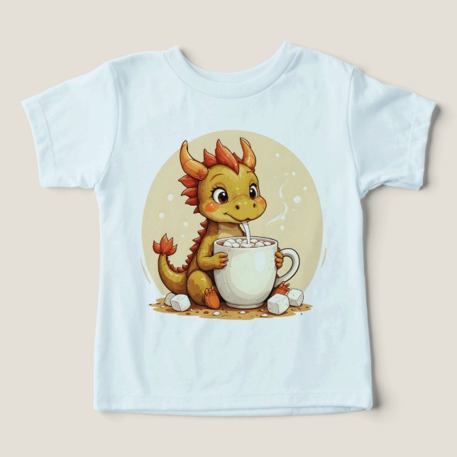 Cute Baby Dragon Hot Chocolate Kids Kawaii Cozy De Toddler T-shirt (Design Front)