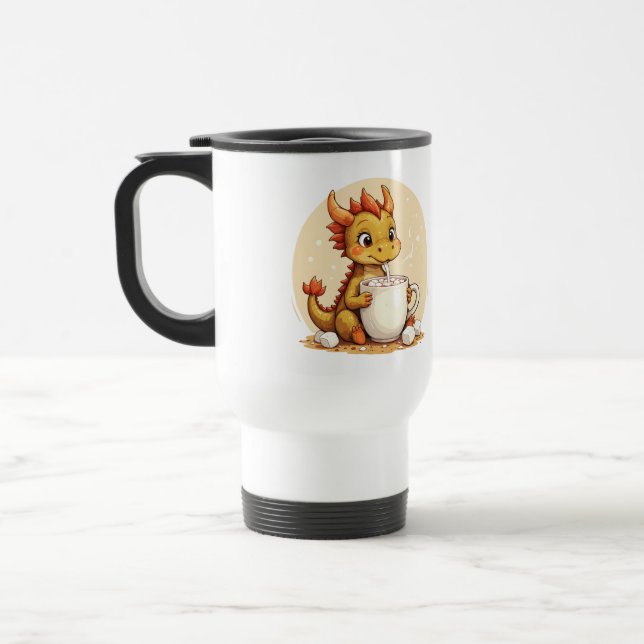 Cute Baby Dragon Hot Chocolate Kids Kawaii Cozy De Travel Mug (Left)