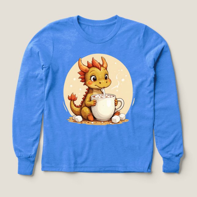 Cute Baby Dragon Hot Chocolate Kids Kawaii Cozy De Tri-Blend Shirts (Design Front)