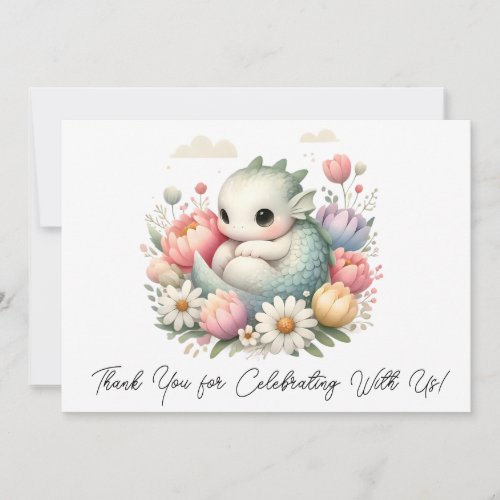 Cute Baby Dragon In A Bed Of Flowers Thank You