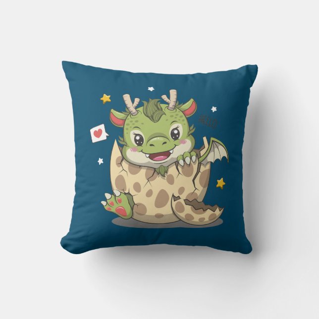 Cute Baby Dragon In Egg Throw Pillow (Front)