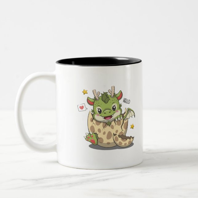 Cute Baby Dragon In Egg Two-Tone Coffee Mug (Left)