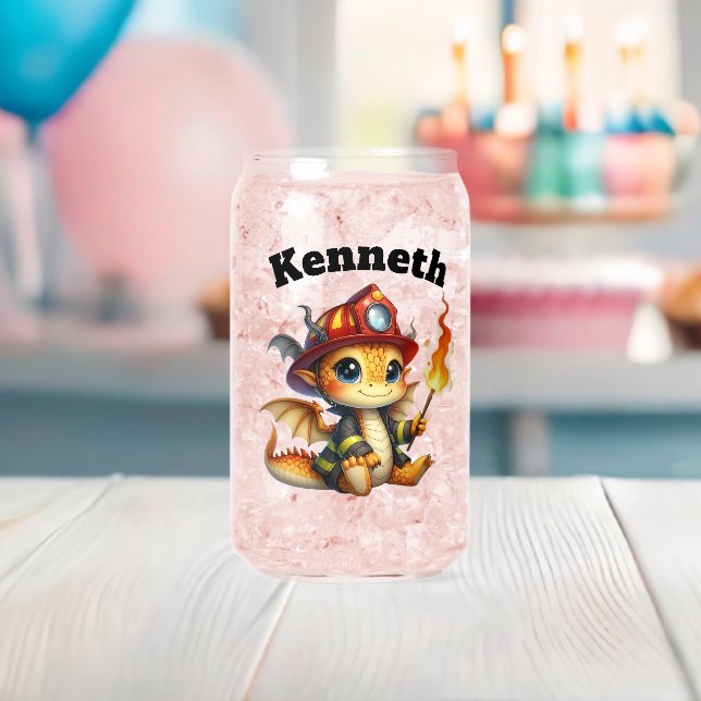 Cute baby dragon in firefighter gear can glass (Insitu (Baby Shower))