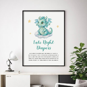 Cute Baby Dragon Late Night Diapers Poster