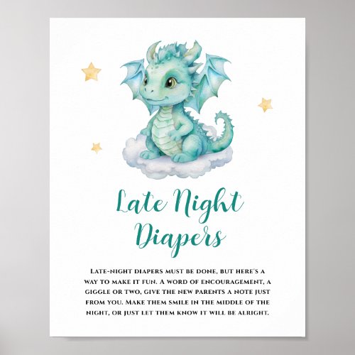 Cute Baby Dragon Late Night Diapers  Poster