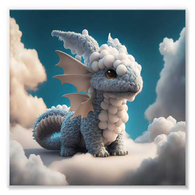 Cute Baby Dragon Made Of Clouds 1 - Midjourney Art Photo Print (Front)
