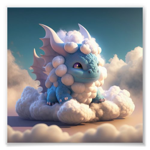 Cute Baby Dragon Made Of Clouds 4 _ Midjourney Art Photo Print