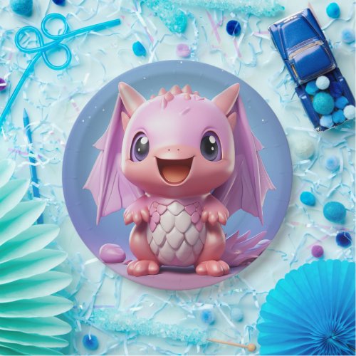Cute baby dragon paper plate