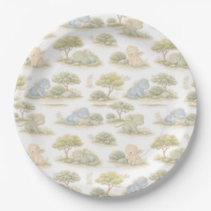 Cute Baby Dragon Pastel Woodland Pattern (1) Paper Plates