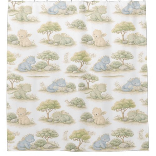 Cute Baby Dragon Pastel Woodland Pattern (1) Shower Curtain