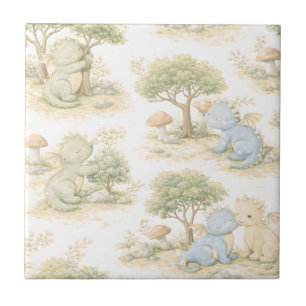 Cute Baby Dragon Pastel Woodland Pattern (2) Ceramic Tile