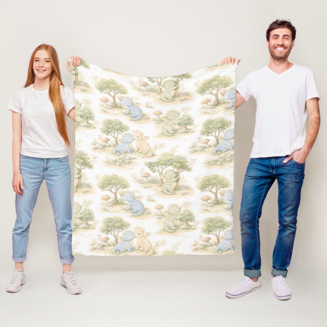 Cute Baby Dragon Pastel Woodland Pattern (2) Fleece Blanket (In Situ)