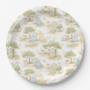 Cute Baby Dragon Pastel Woodland Pattern (2) Paper Plates