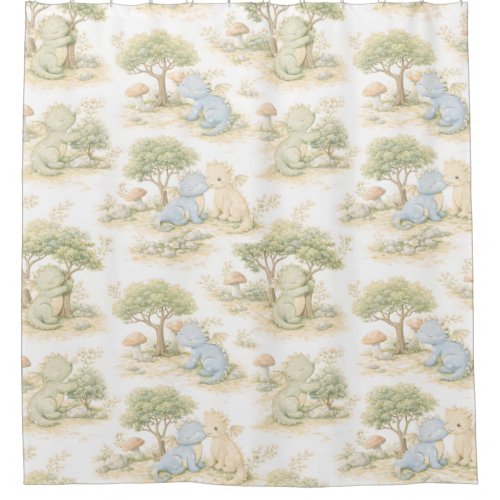 Cute Baby Dragon Pastel Woodland Pattern (2) Shower Curtain
