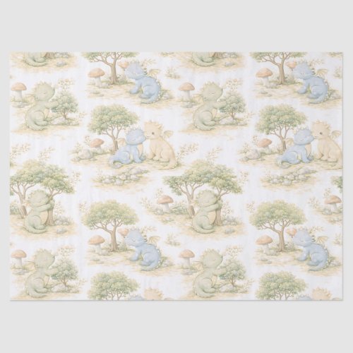 Cute Baby Dragon Pastel Woodland Pattern (2) Tissue Paper