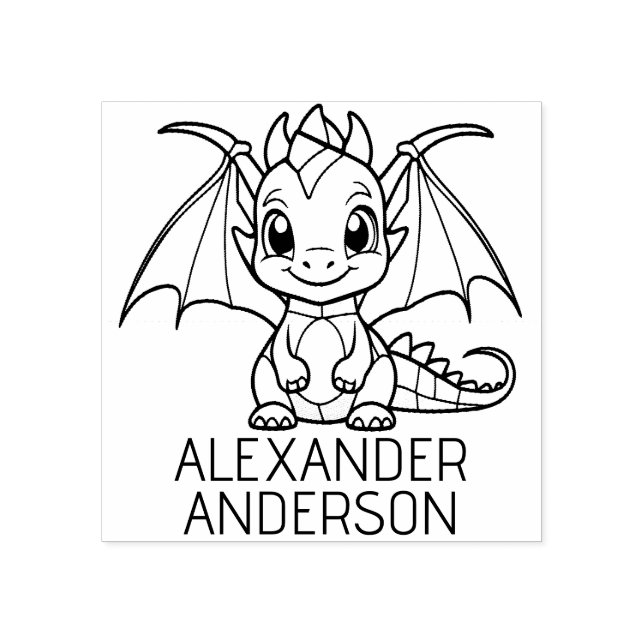 Cute Baby Dragon Personalize Rubber Stamp (Imprint)